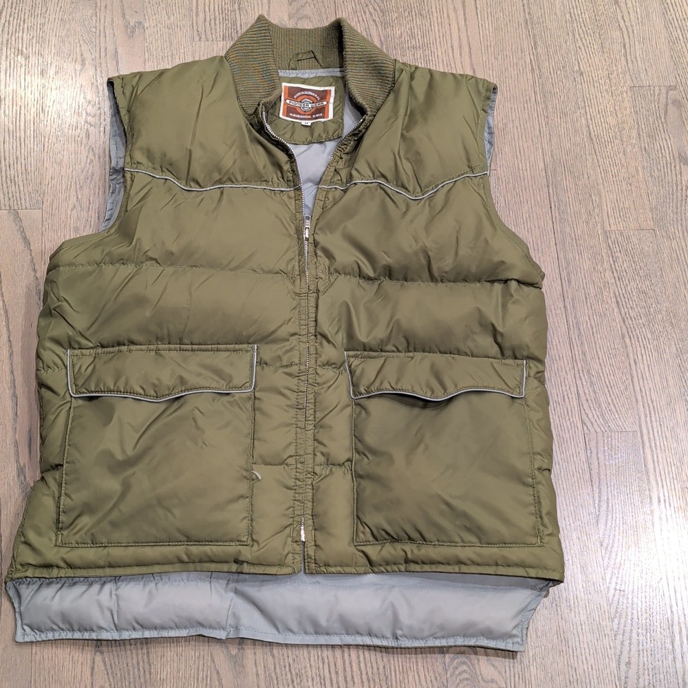 Vintage Pioneer Wear Military Green Down Puffer Vest Western Yoke Mens Medium